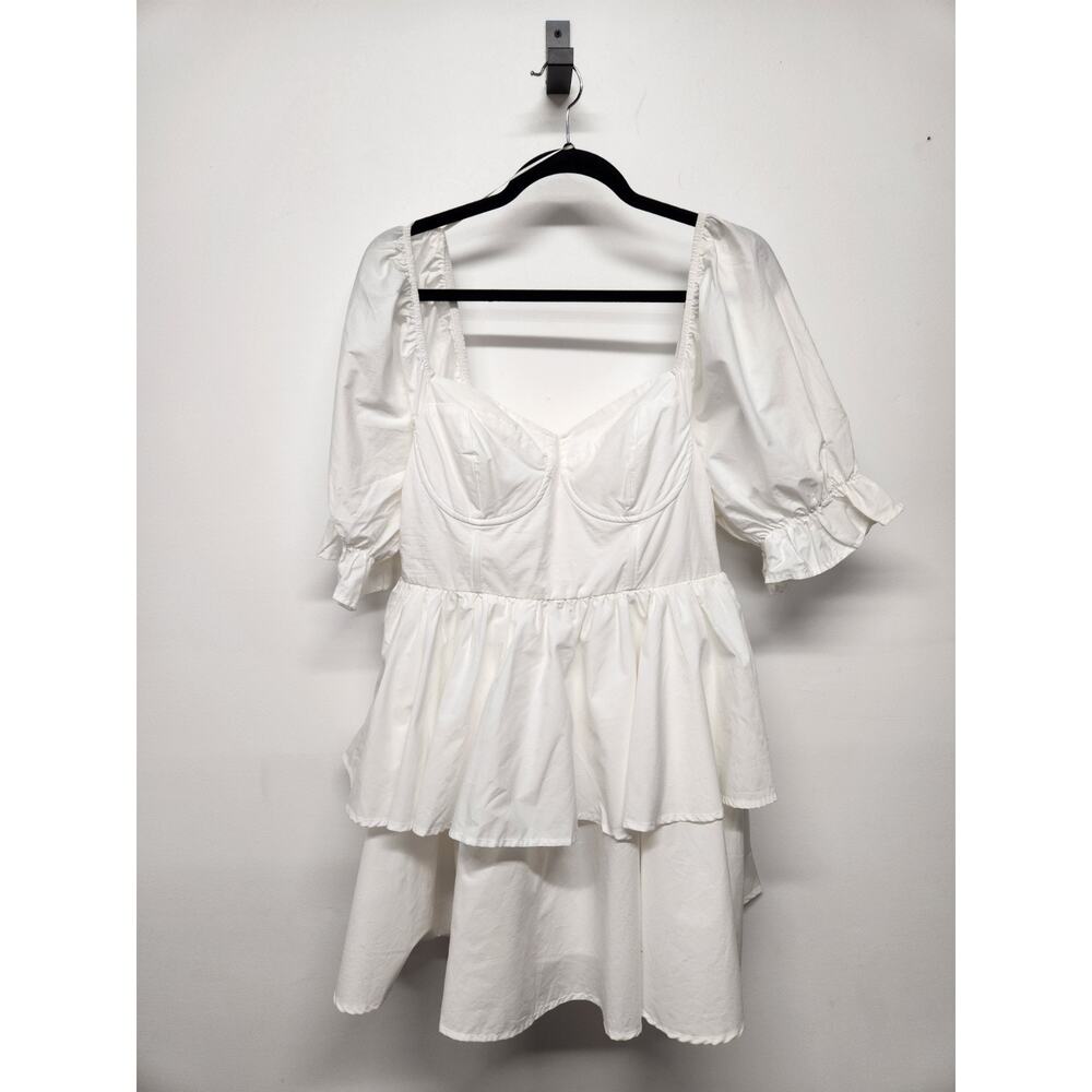 Altr'd State Women's Puff Sleeves Tiered Layered Mini White Dress, Size Large